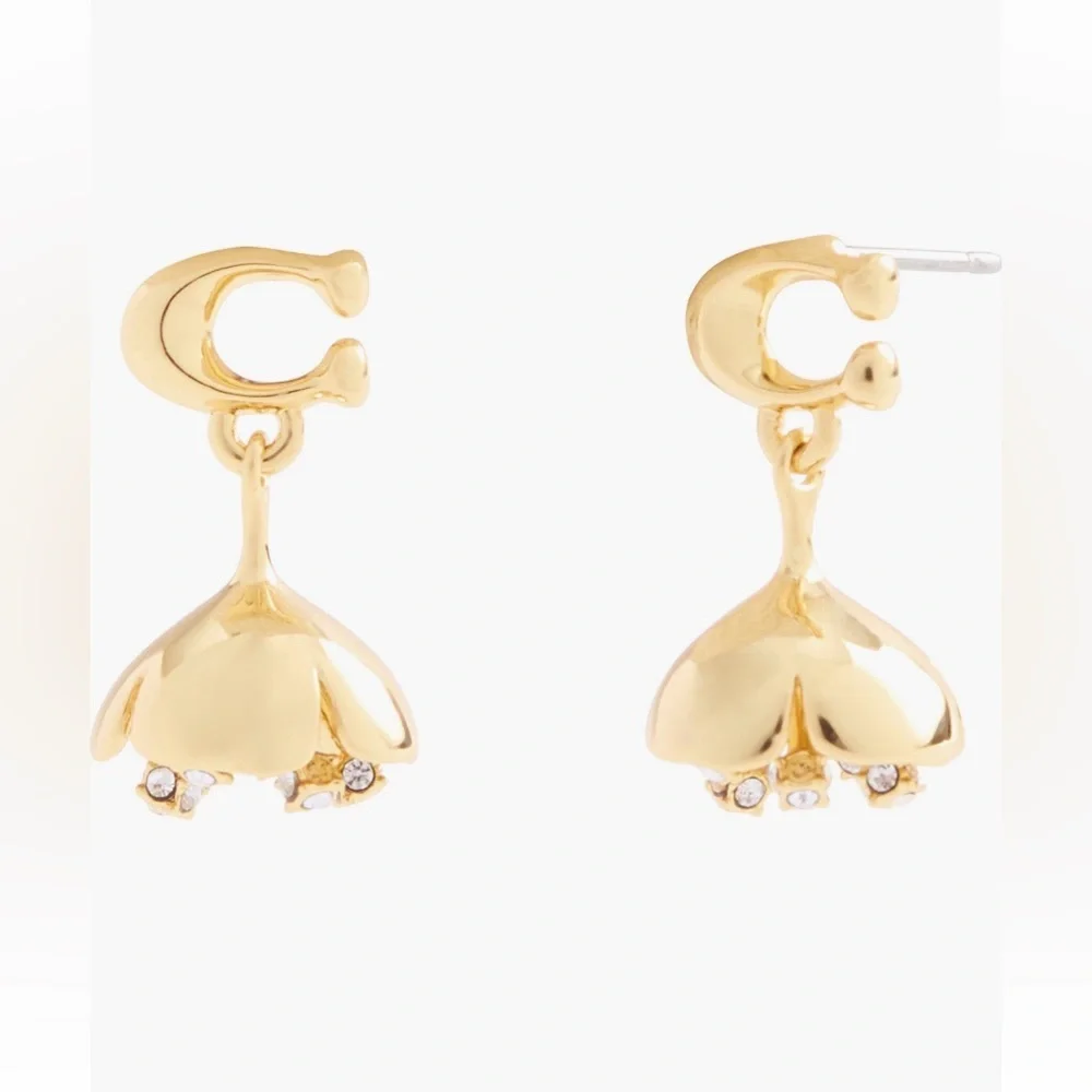 COACH Floral Drop Earrings, NWT - Picture 2 of 8